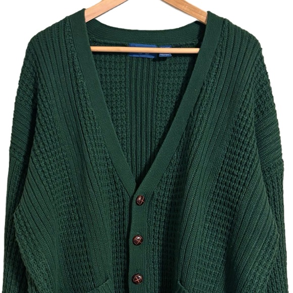 Vintage Towncraft “Grandpa” “Grunge” Green Knit Cardigan Sweater Men’s Size XL - Picture 3 of 6